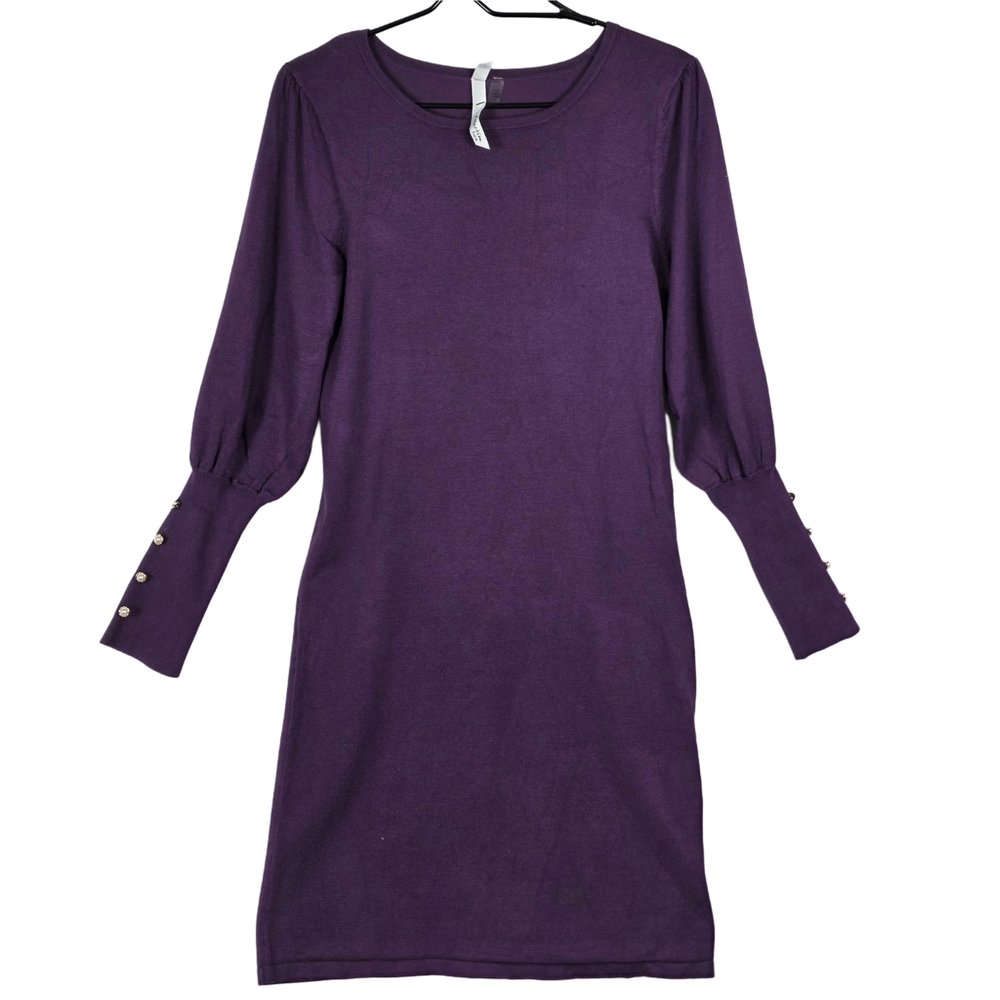NY Collection Purple Long Sleeve Knit Dress